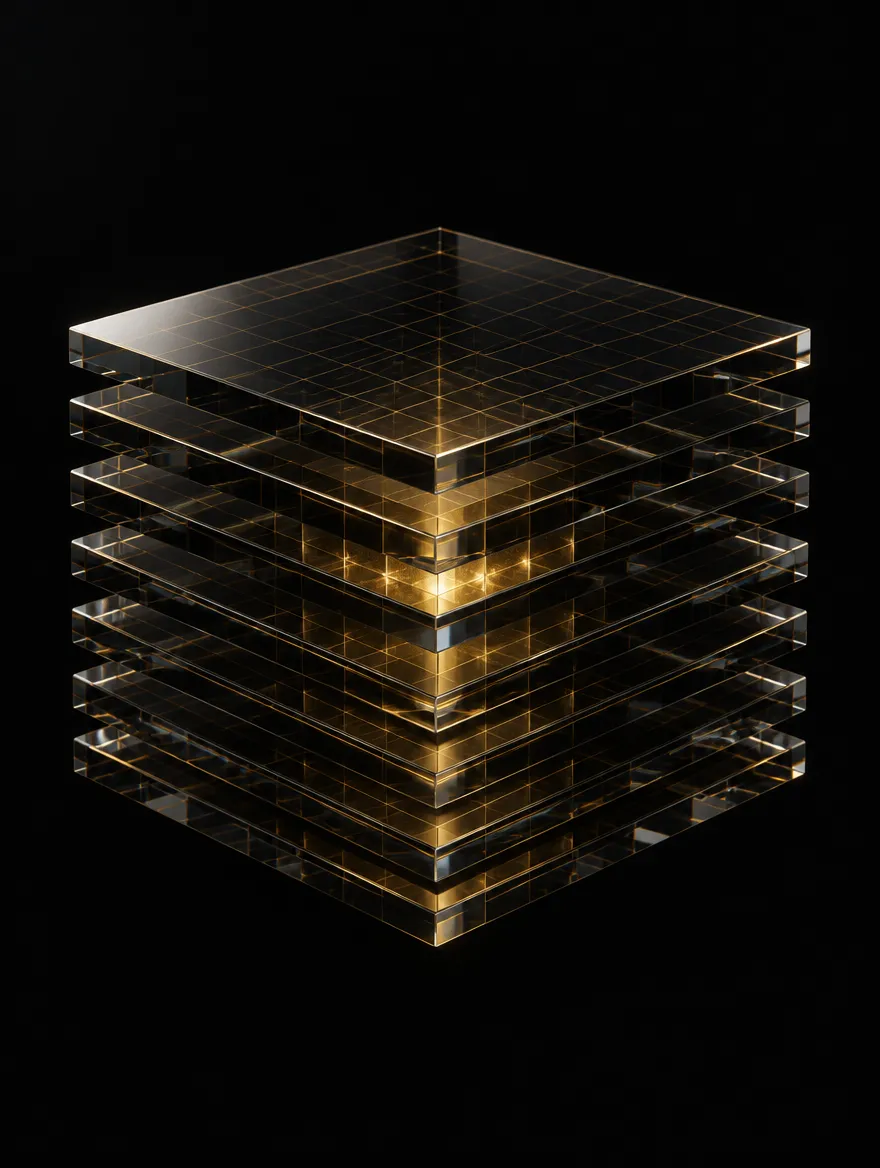 Layered glass plates with a gold grid